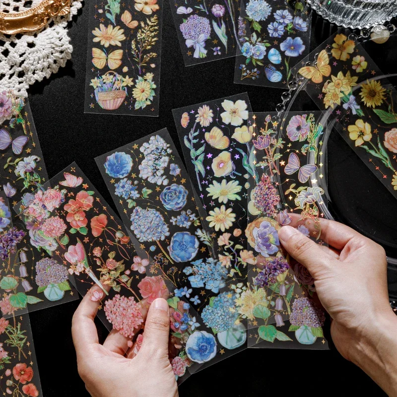 Journamm 3 teile/paket Vergoldung Handwerk Haustier Aufkleber Blumen aufkleber DIY Schnitt Collage Junk Journal Dekor Scrap booking wasserdichte Aufkleber