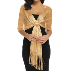 New Gold Silver Silk Shawl Shirts Women Flat Scarf Bride'S Bridesmaid Ball Long Tassel Evening Party Wedding Dress Casual Tunics