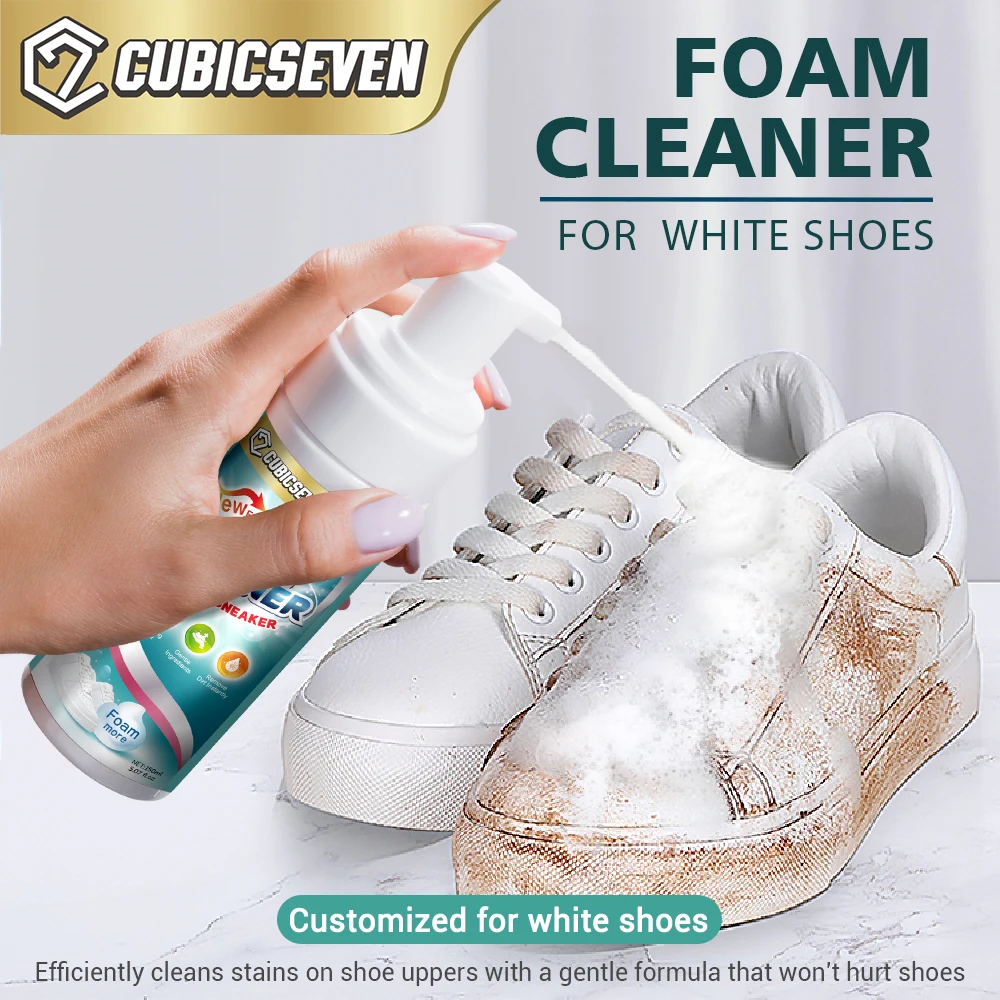 Cubicseven 150ML White Shoe Cleaner Foam Suede Sheepskin Matte Shoes Leather Cleaner Polish Cleaning Tool Sneakers Care