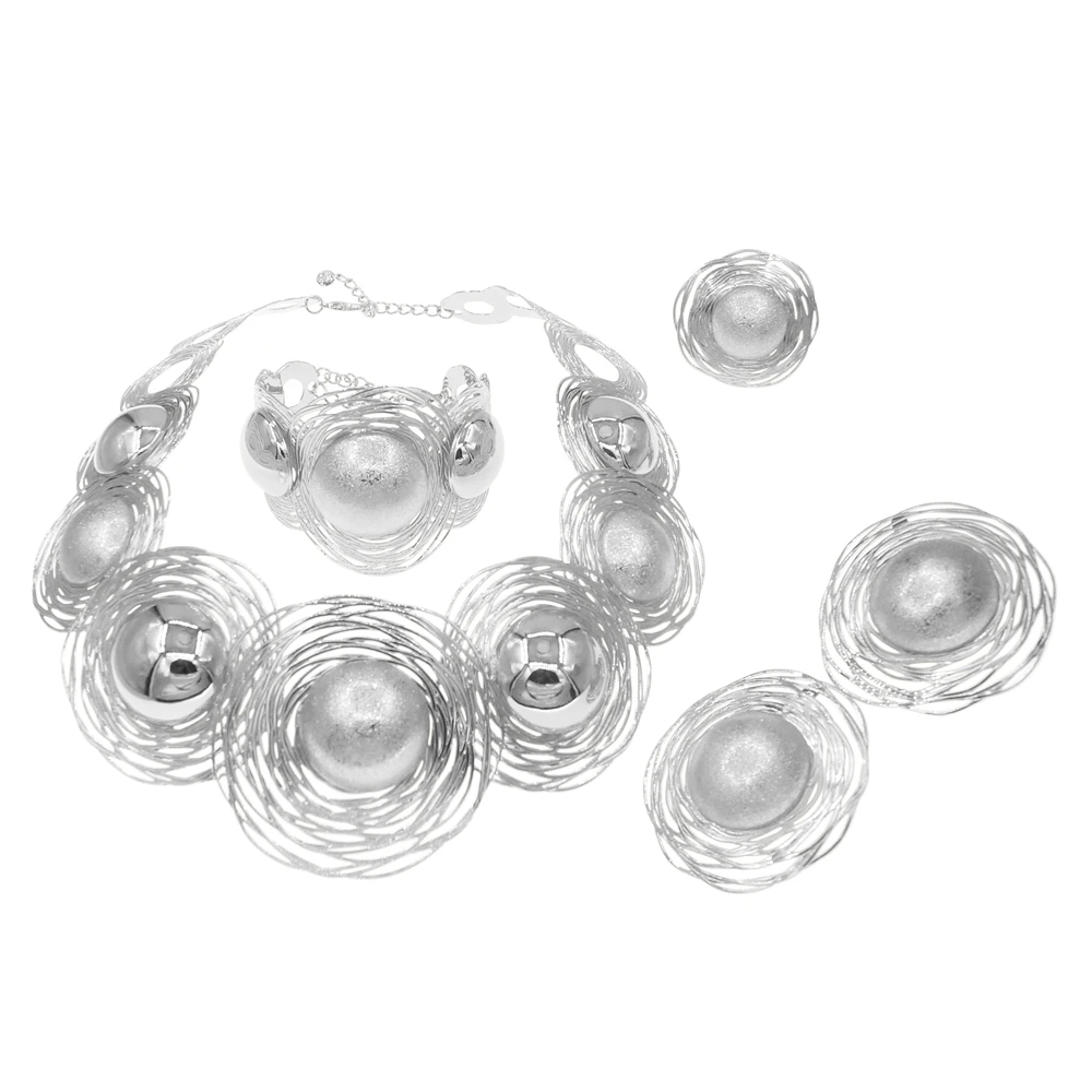 Gorgeous silver ball shape jewelry set stunning charm Collar Brazalete Aretes Anillo 4PC Set Free Shipping for navidad Christmas