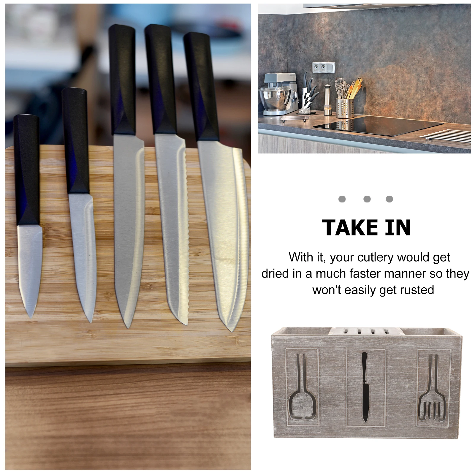 

Wooden Cutlery Retro Kitchen Counter ganizer Fork Cutlery Holder Spoon Storage Compartment Gray Large Capacity