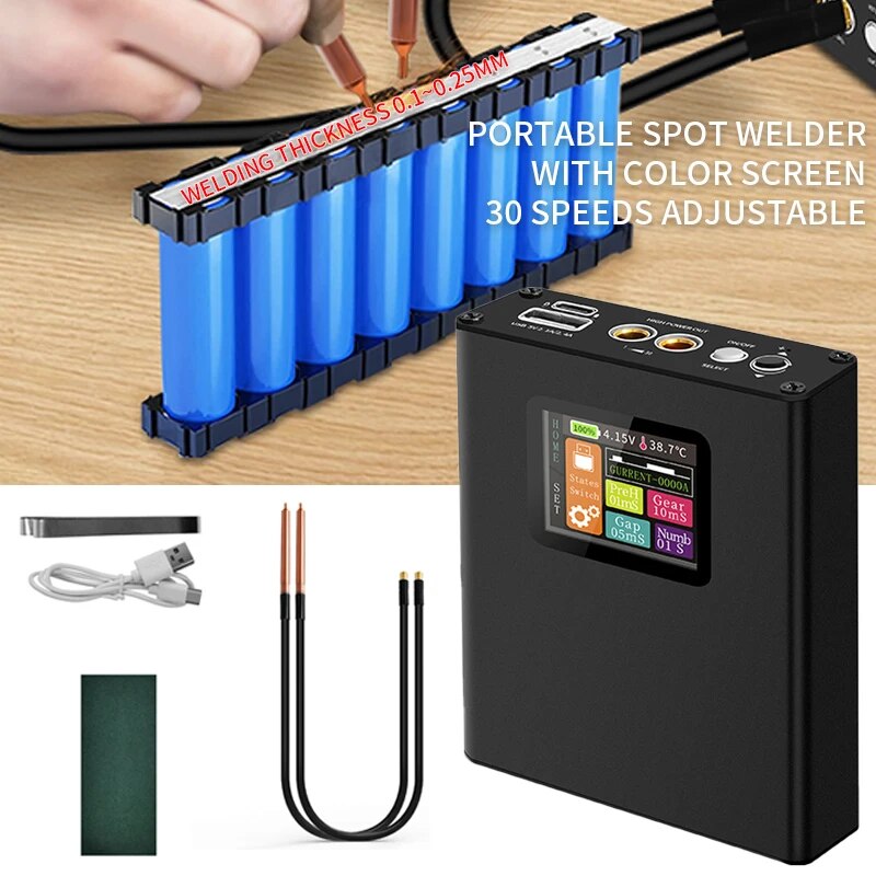  Portable Design 30-speed Spot Welder with Digital Color Screen Display, Li-ion Battery 0.1~0.25-18650mm 