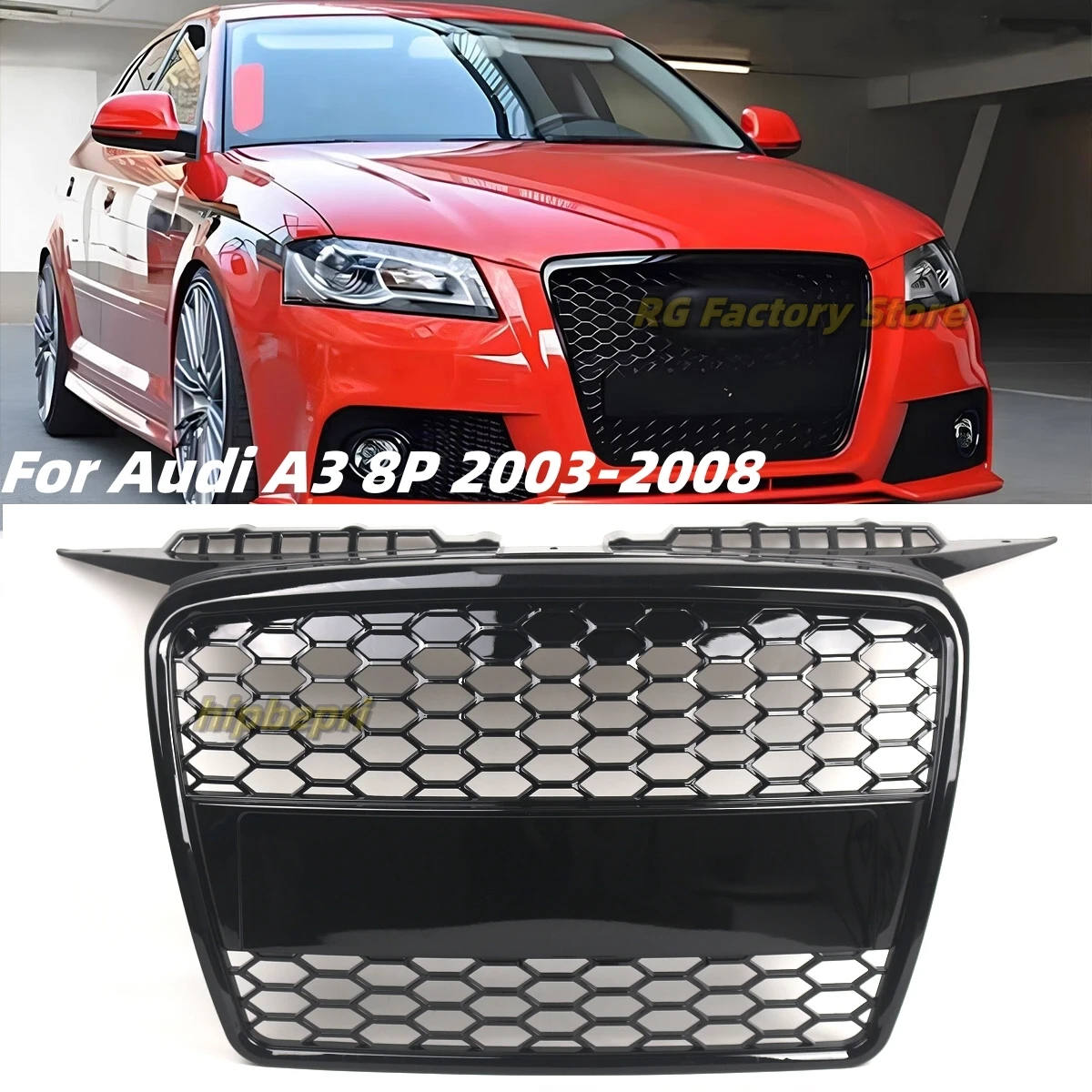 Calandre centrale de pare-chocs avant noir brillant, pour Audi A3 Quattro 8P 2004 2005 2006 2007 2008, maille nid d'abeille, calandre de pare-chocs avant de voiture