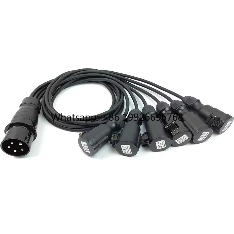 OEM ODM 5-Pin Stage Power Male to 6*16A Female Breakout Cable, 3*2.5mm² Copper Fan-Out Cable