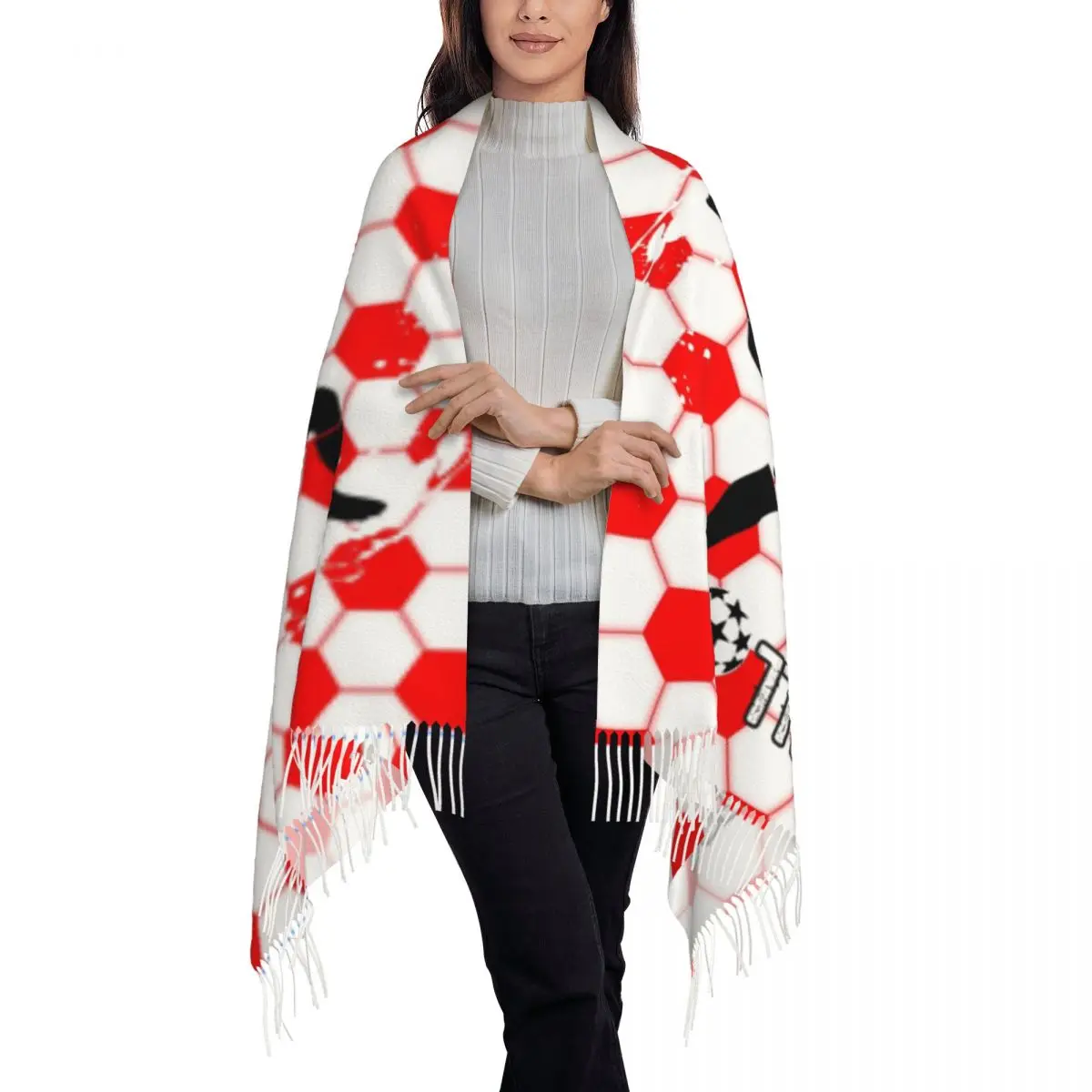 Custom Stylish Football Soccer Tassel Scarf Women Winter Fall Warm Shawl Wrap Ladies Scarves image 3