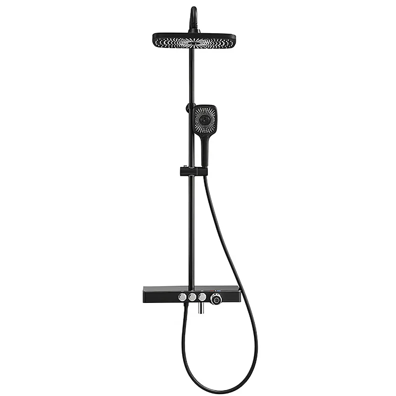 

New obsidian black intelligent temperature control shower star hotel villa storage shower set air pressurized top spray