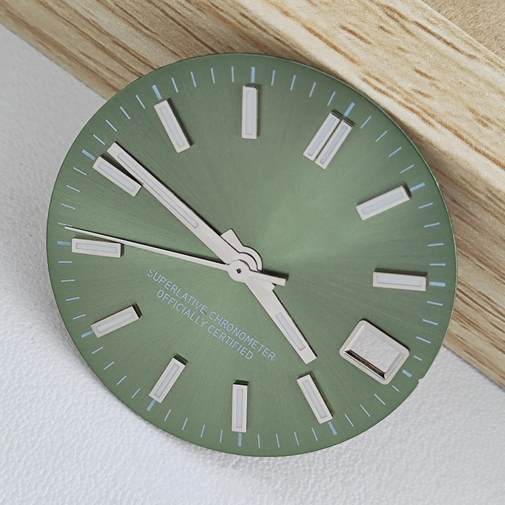 Esfera de reloj NH35 de 28,5mm, Esfera luminosa verde adecuada para accesorios de reloj de movimiento NH35 NH36