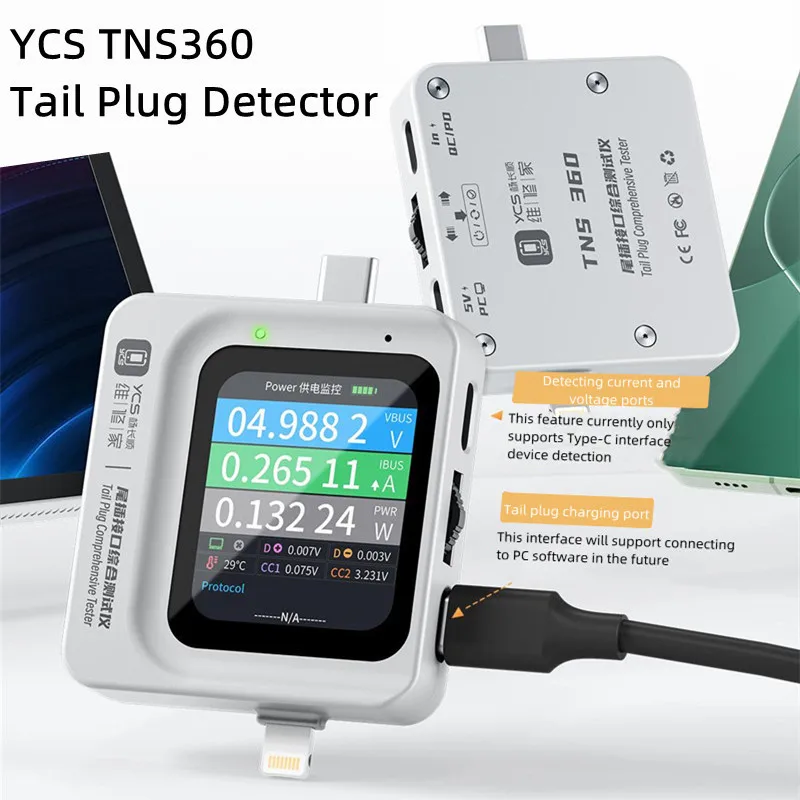 

YCS TNS360 mobile phone tail plug detector Support Lightning and Type-C interface devices for IPhone Android Phone