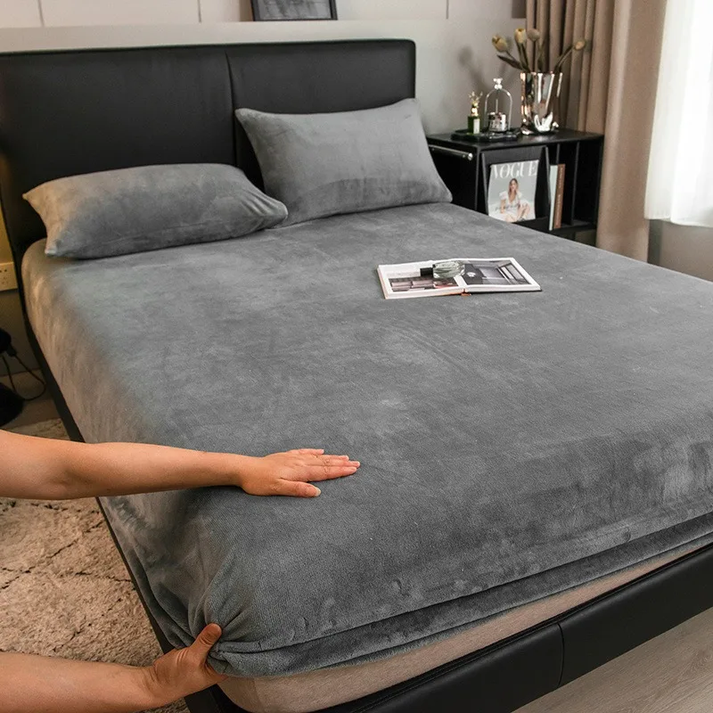 1 قطعة الحليب الشتاء المخملية المجهزة غطاء سرير الشمال بلون أفخم فراش الغطاء الواقي سميكة الدافئة سجادة ضد الإنزلاق للمنزل #6