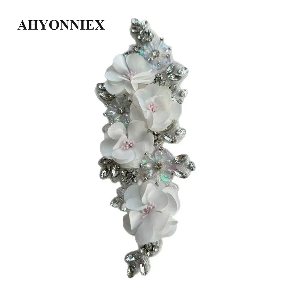 3D-Blumen, Perlen, handgefertigte Blumen-Pailletten-Applikation für Kleidung, Pailletten, Aufnäher, Perlen, Accessoires, Hochzeitskleid, zum Aufnähen, süßer Aufnäher – Detail 6
