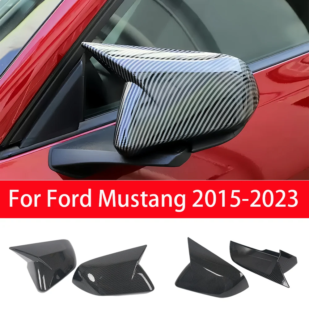 

For US Ford Mustang 2015-2023 2018 Car Rearview Side Mirror Cover Wing Cap Exterior Door Rear View Case Trim Sticker Carbon Look