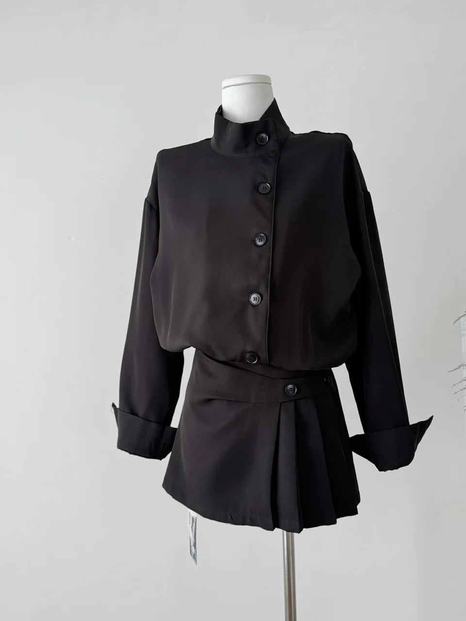 

Ретро клетчатый воротник-стойка Long Sve Dr, утягивающая юбка на одной пуговице, комплект из двух предметов, женский модный осенний наряд