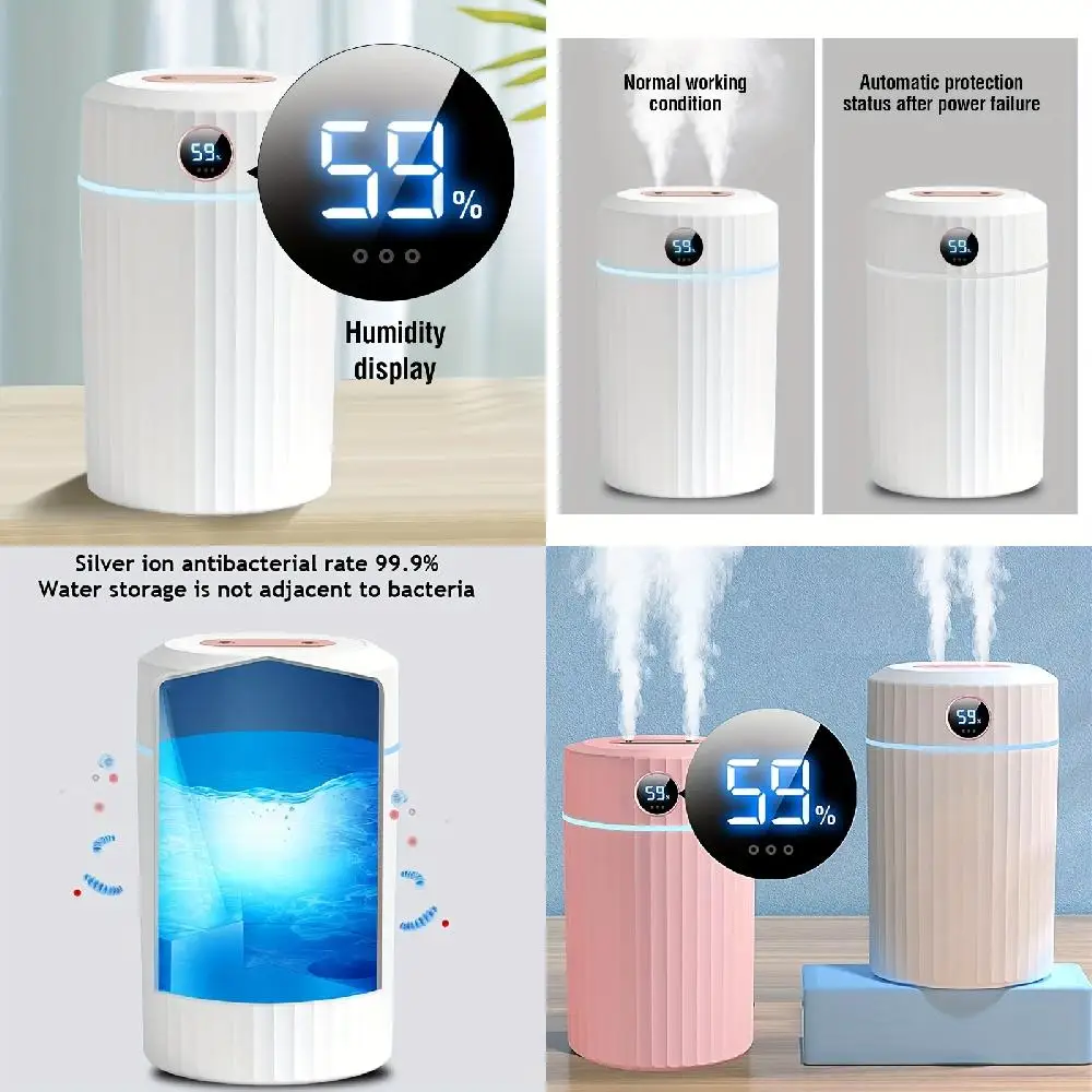 1 قطعة 2 لتر مرطب نفاث مزدوج مع شاشة عرض - تحسين جودة الهواء والصحة مع مستويات ضباب قابلة للتعديل والإغلاق التلقائي