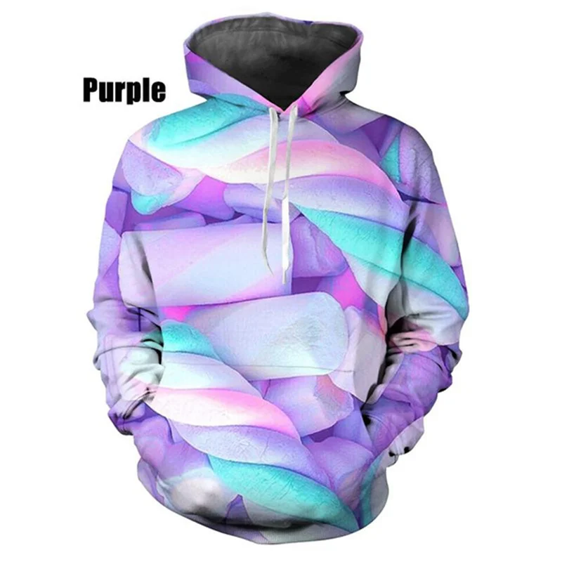 

New 3D Colorful Candy Sweets Printing Hoodies For Men Children Fashion Funny Hooded Sweatshirts Y2k Winter Clothing Pullover Top