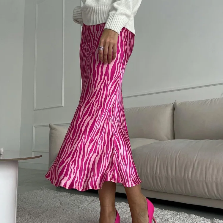 2026 Elegant A Line Maxi Satin Skirt Women High Waist Office Ladies Bodycon Pencil Leopard Print Skirt Long Pink Skirts Women