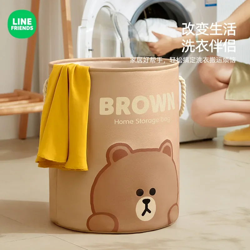 LINE FRIENDS Brown Household Dirty Clothes Basket Kawaii Bathroom Portable Oxford Cloth Foldable Thickened Toy Storage Bucket