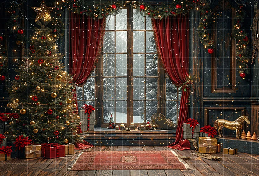 Mehofond Photography Background Winter Christmas Window Gifts Xmas Tree Kids Family Holiday Portrait Decor Backdrop Photo Studio