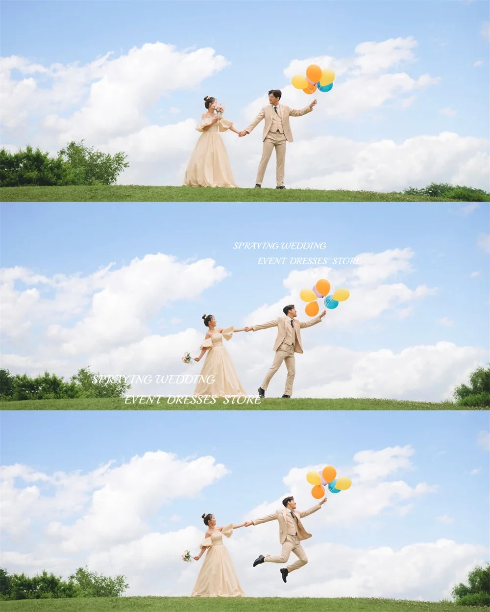 SPRAYING Simple taffetas une ligne longues robes de mariée corée séance Photo sans bretelles manches bouffantes robes de mariée Corset personnalisé 2026