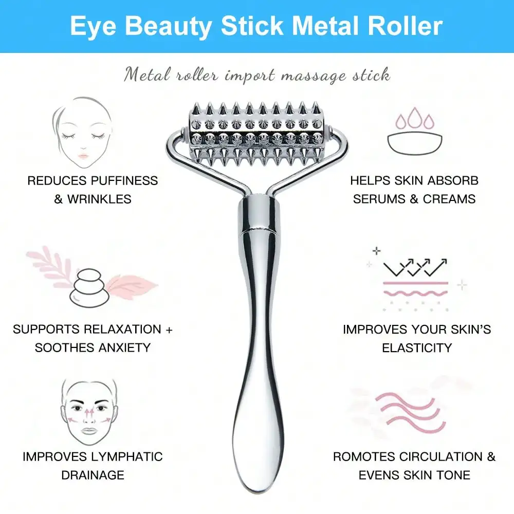Stainless Steel Facial Massage Roller Deep Tissue Massage Tool for Face, Acupressure Massager Body for Hand, Foot, Neck SPA Care