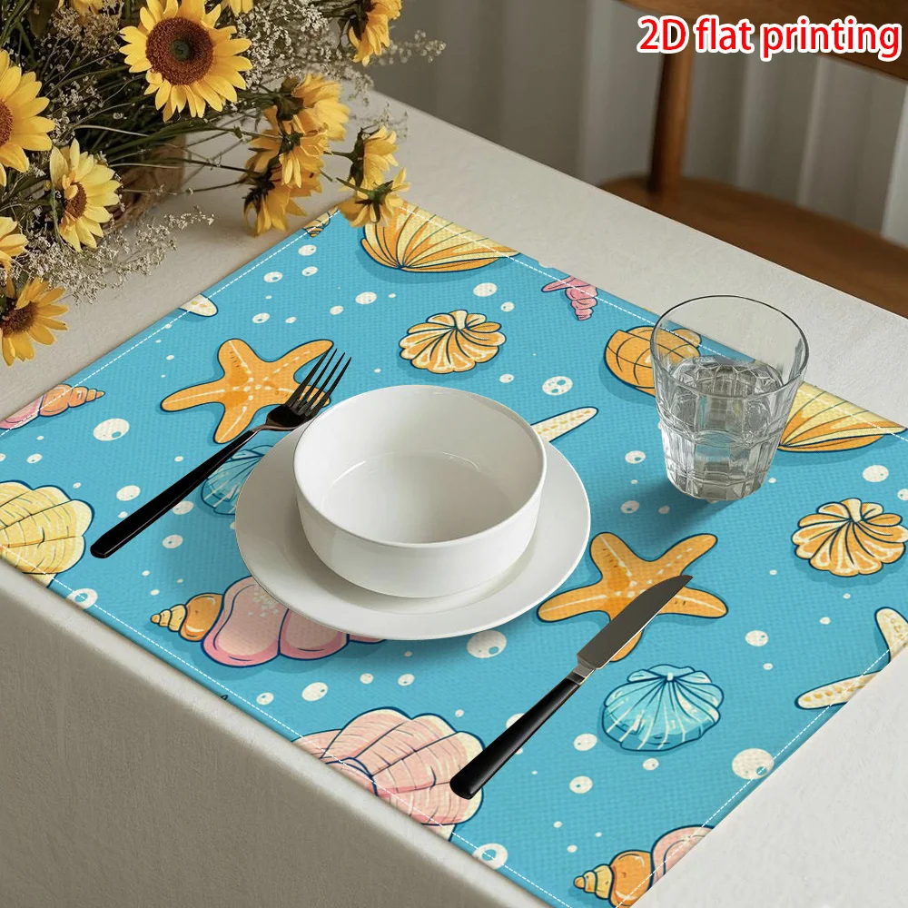 Rectangular Placemats Suitable for Dining Table - Watercolor Blue Seashell Print Table Mats, Heat-Resistant and Easy to Clean
