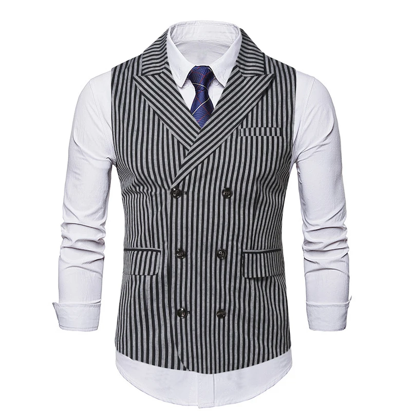 Men Brown Suit Vest Jacket Steampunk Clothing 2022 Vintage Striped Double Breasted Waistcoat Gilet Hombre Men Wedding Dress Vest