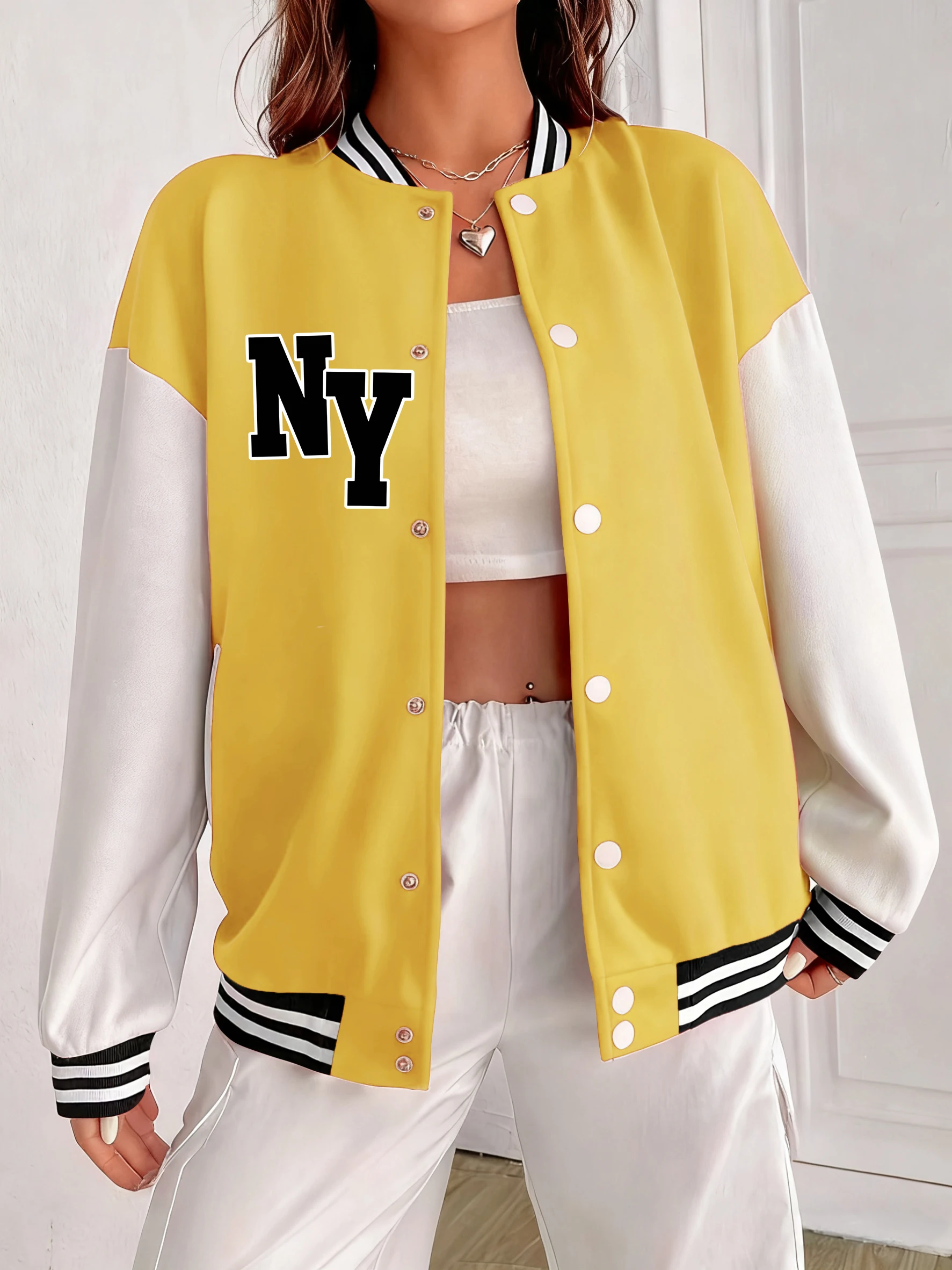 

Realizing Dreams In New York Женская куртка с принтом Универсальная мягкая бейсбольная форма Хлопковая свободная одежда Красочная спортивная одежда