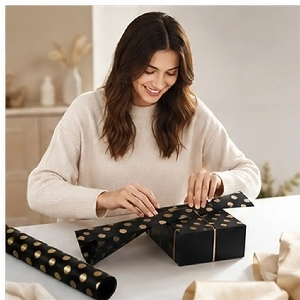 5Pcs Premium Polka Dots Wrapping Paper 50x70cm Black Gold Smooth Surface for Gifts Wedding Birthday Craft