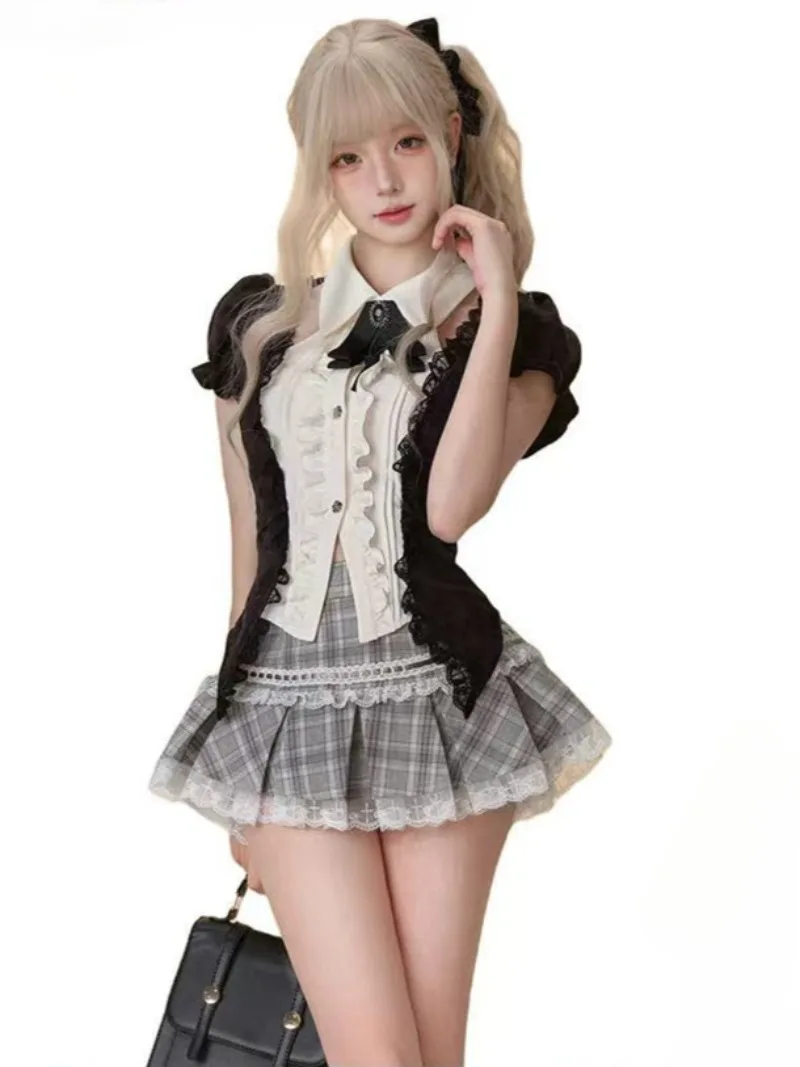

Korean Style Two Piece Set New in Matching Sets Blouse and Skirt Set Kawaii 2 Piece Sets Women Outfit Summer 2000s Clothes Y2k