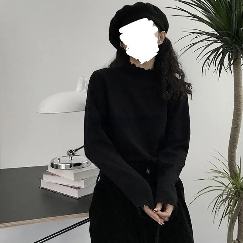 

Пуловеры женские модные с высоким воротником нежные однотонные универсальные корейские версии минималистичные повседневные уютные комфортные студенческие базовые шикарные