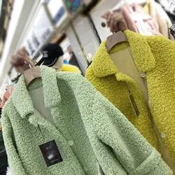 Imitation lamb wool medium and long coat coat women's Korean version spring loose solid color temperament top cardigan