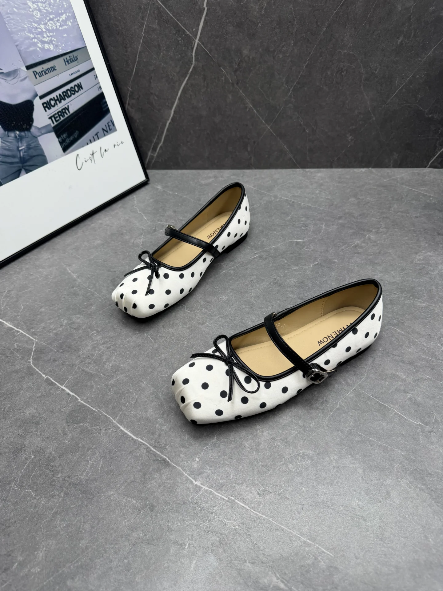 fashionable-polka-dot-ballet-flats-women's-soft-bottom-mary-janes-square-head-spring-summer-slip-on-casual-low-heel-shoes