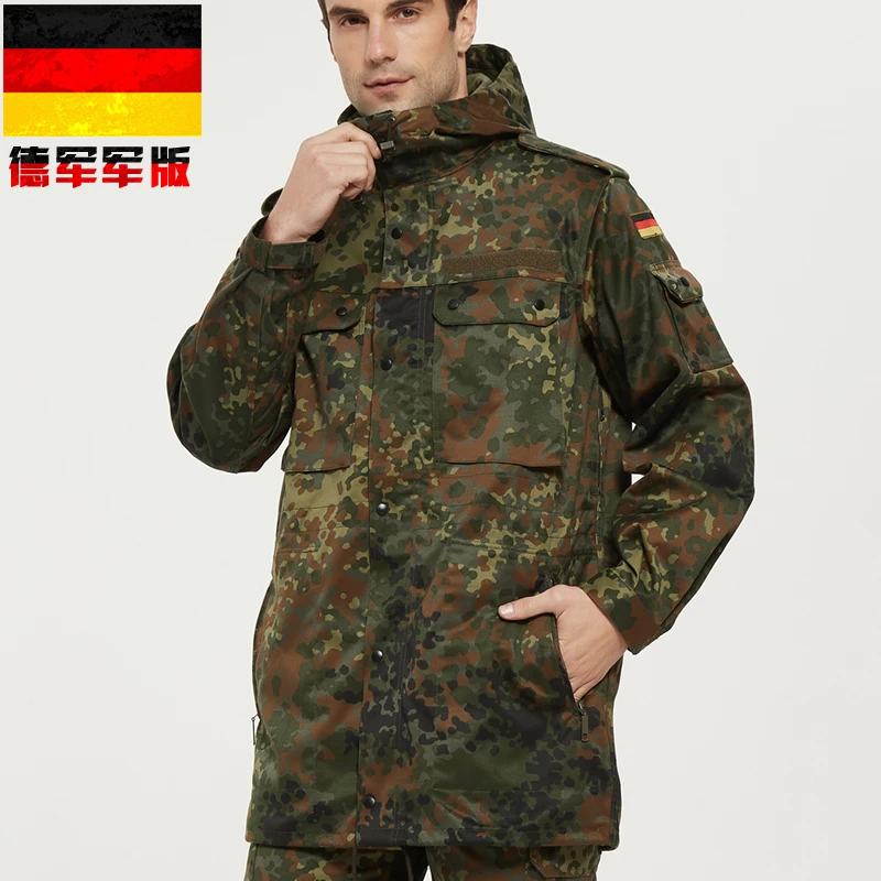 German Spot Camouflage Windbreaker Outdoor Mountaineering Mid-Length Windproof Jacket