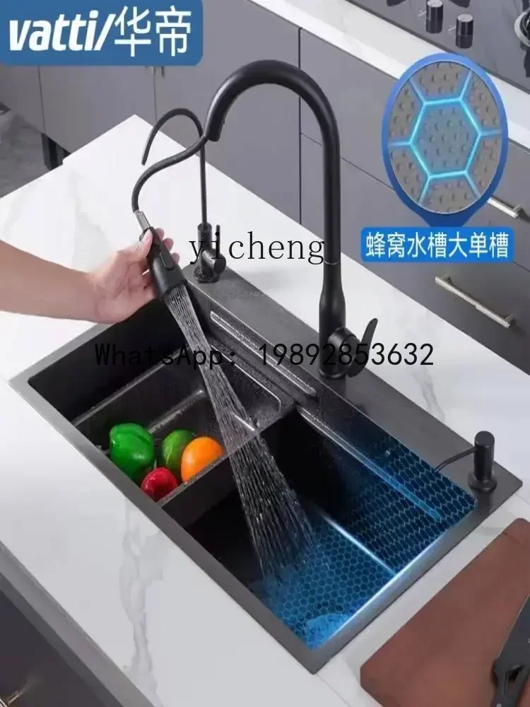 LYY 304 Nano Sink Large Single Sink Black Honeycomb Tank Kitchen Household Scullery