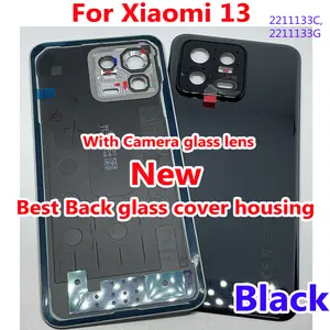 Bilashmart Top BackShell  Glass Back Cover Xiaomi 13 Mi13 Housing Lid Battery Rear Case with Camera Frame Lens + Adhesive Mobile Chassis