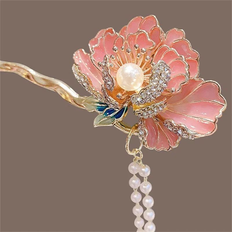 Tassel Hanfu Hair Chopsticks Headpieces U Shape Pearl Flower Hair Fork Hairpin Hair Accessories Chinese Style Hair Stick Party