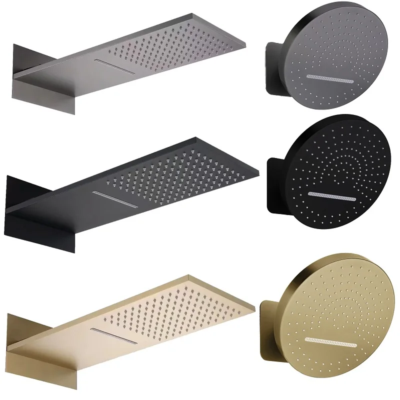 Luxury 320mm Oversized Shower Head Round Adjustable Rain Shower Recessed 2-Function High-Pressure,Black,Gold,White,Gun Grey