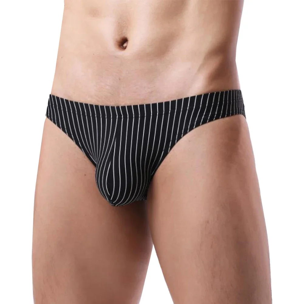 Men Briefs Low Waist U-Bag Bikini Slip Homme Sexy Pouch Panties Stripe Printed Underpants Thin Breathable Skinny Underwear