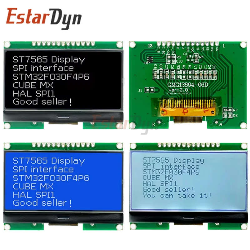 EstarDyn 12864-06D 3.3V 12864 LCD Module, COG, ST7565R, Dot Matrix Screen, SPI interface