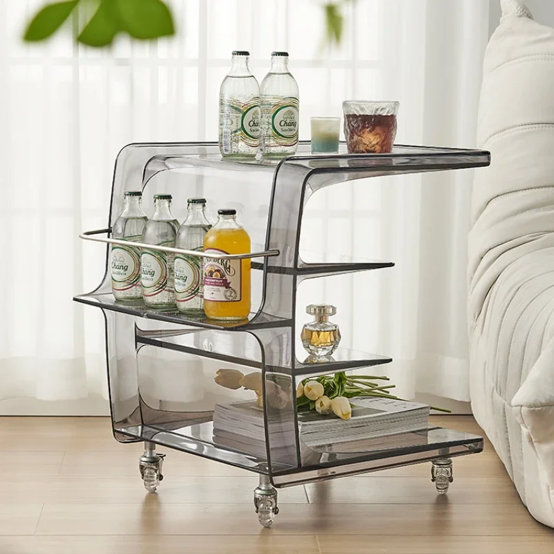 sofa with several movable acrylic trolleys creative medieval bedside cabinet transparent small coffee table.