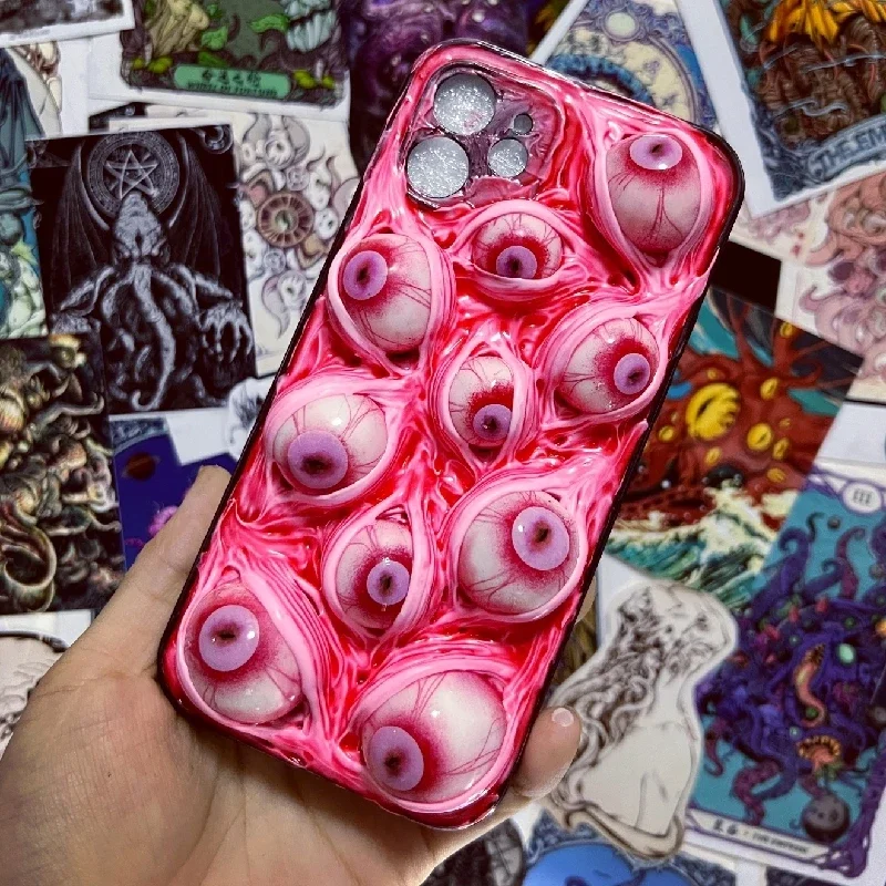 4172 Original 3D Handmade Mobile Phone Case Bloody Cthulhu Eyes Mobile Phone Case Dark Gothic Style Bloody Punk Art Custom Gift