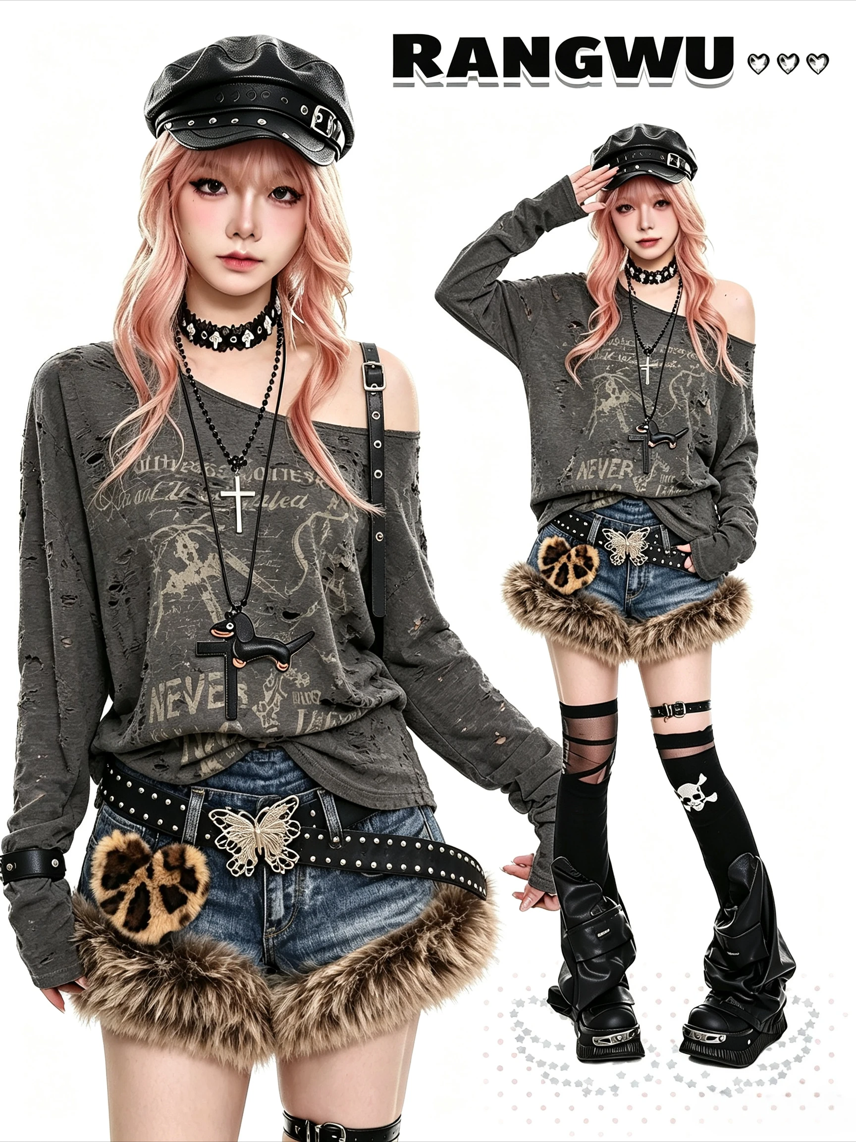 Women Leopard Print Shirt Mini Skirt Two Piece Set Korean Streetwear Punk Gothic Y2K Retro Harajuku Subculture Daily Outfit