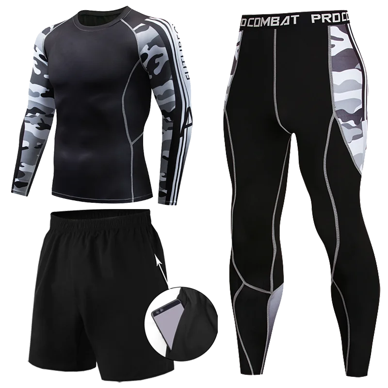 3 Pcs Compression set Sweatpants Gym Jogging Leggings Shorts Fitness Tight Pants Outdoor Sport Clothes Set tenue de sport homme