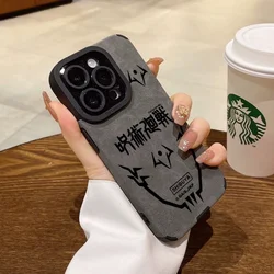 Luxury Anime Ryomen Sukuna gojo Soft Suede Leather Case protection for iPhone 16 15 13 12 11 14 Pro Max XS XR 16 8Plus SE Coque