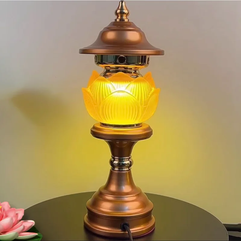 Buddhist Supplies, LED Crystal Lotus Lamp, Buddha Offering Lamp, Household Prayer Lamp, Three Gradient Colors, Plug, 1pcs 110v