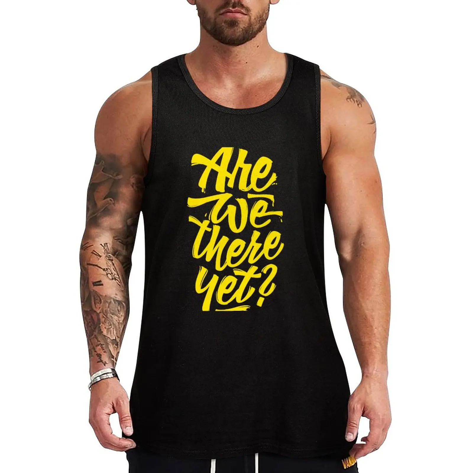 Are we there yet? - Typographic Road Trip Design Tank Top mens clothing Men's cotton t-shirt