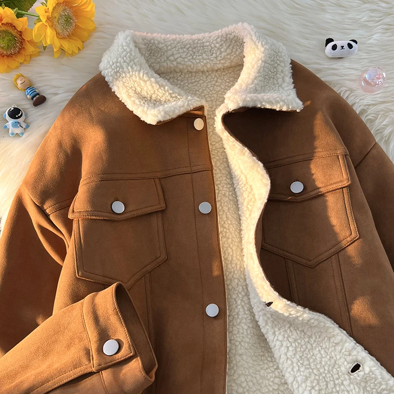 

Ретро-куртка в американском стиле из замши с подкладкой из овечьей шерсти, утепленная, теплая, хлопковая, мужская зимняя одежда, повседневное пальто на пуговицах