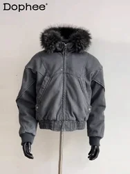 High-end Cotton Clothes Men's 2024 Winter New Parkas Velvet Thickened Long Sleeve Zipper Retro Fur Collar Hooded Cotton Jackets