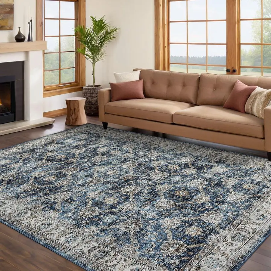 

Винтажный ковер 5x7 с цветочным принтом для гостиной, моющийся, нескользящий, в стиле фермерского дома, состаренный, для помещений, складной, с низким ворсом