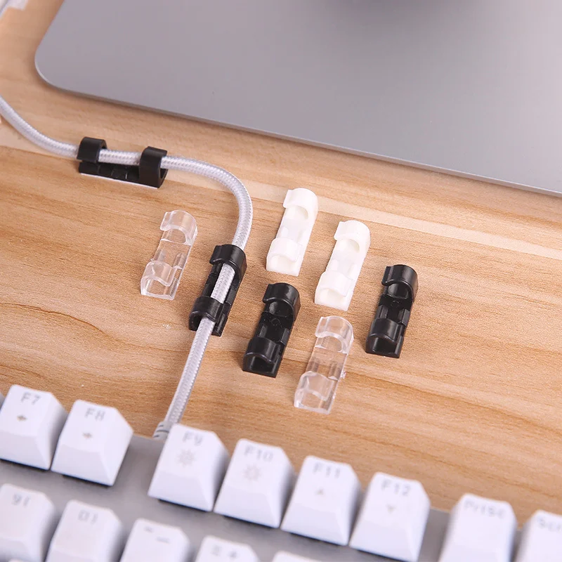 6pcs Self Stick Wire Cable Cord Clips Clamp Table Wall Tidy Organizer Holder Fixer Holder for Computer USB Charging Data Cable