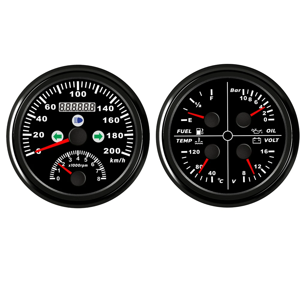 

ELING Car Universal 85mm GPS Speedometer 0-200km/h with Tachometer 8KRPM + 4 in1 Gauge Fuel Level Water Temp Oil Press Voltmeter